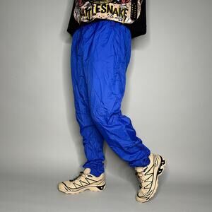 Vintage Nike Track Pants Royal Blue Nylon Joggers Elastic Cuffs Grey Tag 90s